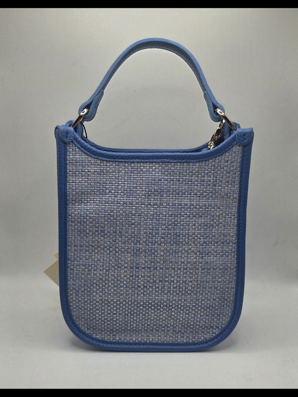 Masters 2026 Handmade Blue Leather Woven Straw Crossbody Purse Bag - Picture 2 of 6